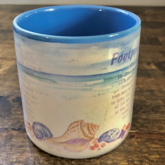 "Footprints in the Sand" Mug, Beach Sand Shells Coffee Tea Hot Cocoa Soup 11 oz - Picture 2 of 7
